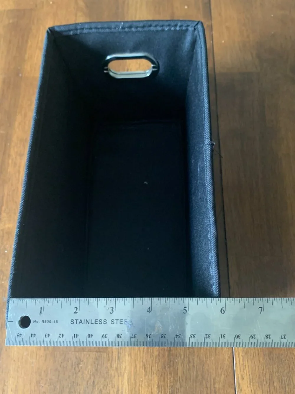 Black Fabric Storage Bin Organizer Box Silver Metal Handles